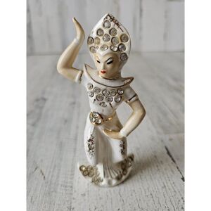 Lefton geisha dancing lady headdress queen statue vintage rhinestone figurine Ja